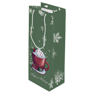 Bolsa Para Vino Taza de Chocolate Caliente de Navidad   Verde