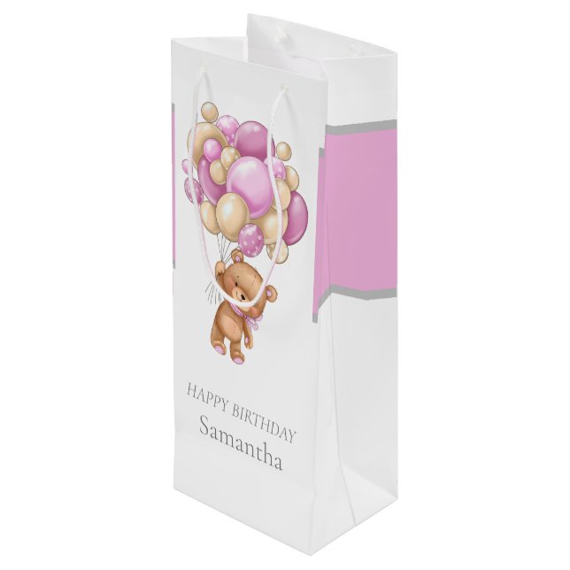 Bolsa Para Vino Teddy Balloon Bearly Wait Birthday Chica (Angulo reverso)