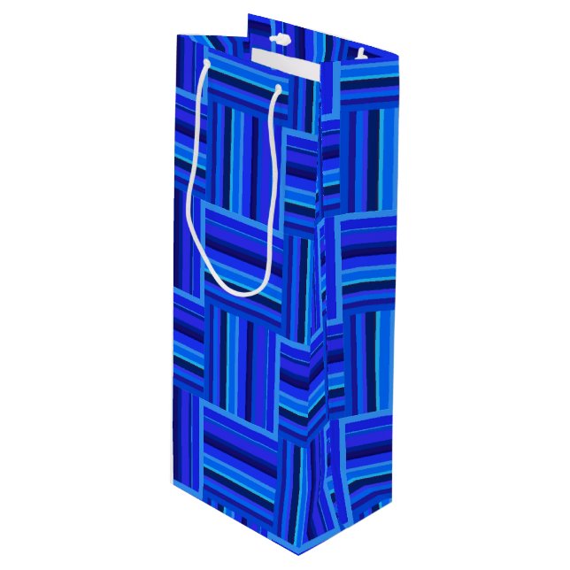 Bolsa Para Vino Tejido de rayas azules (Angulo Anverso)