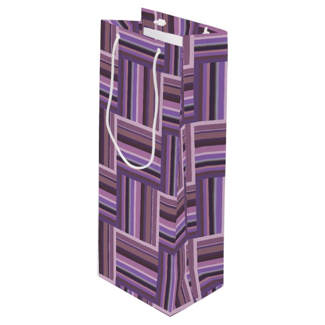 Bolsa Para Vino Tejido de rayas malvas (Angulo Anverso)