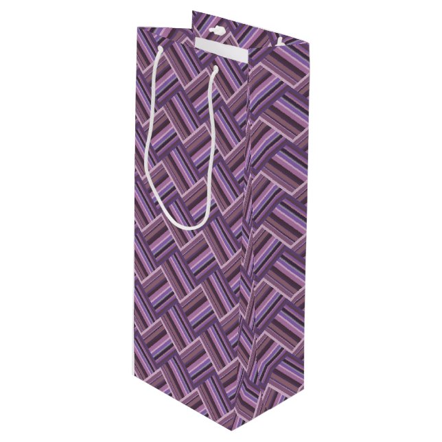 Bolsa Para Vino Tejido diagonal de rayas malvas (Angulo Anverso)
