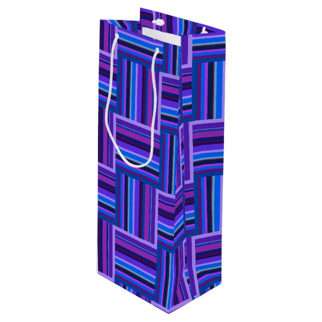 Bolsa Para Vino Tejidos de rayas azules y violetas (Angulo Anverso)