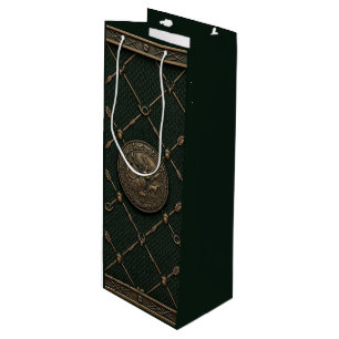 Bolsa Para Vino Tela de emblemas de Lodge de caza verde y bronce H