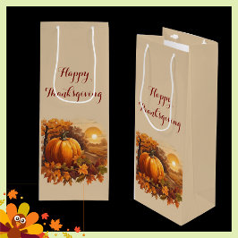 Bolsa Para Vino Tema de calabaza de Acción de Gracias de otoño