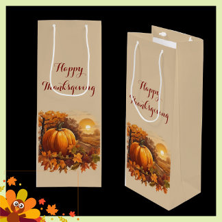 Bolsa Para Vino Tema de calabaza de Acción de Gracias de otoño