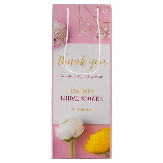 Bolsa Para Vino Tema Floral Rosa Despedida de Soltera (Anverso)