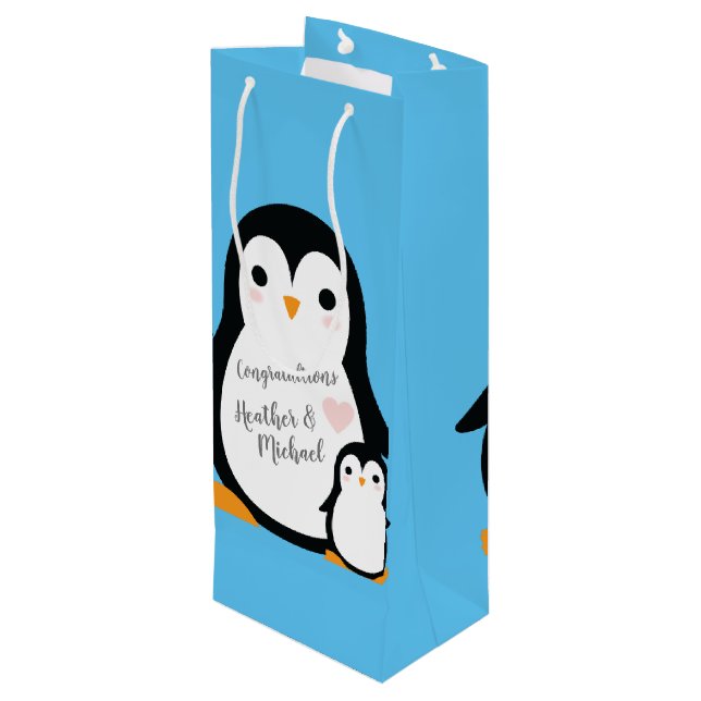 Bolsa Para Vino Tema pingüino de Baby Shower Cute (Angulo reverso)
