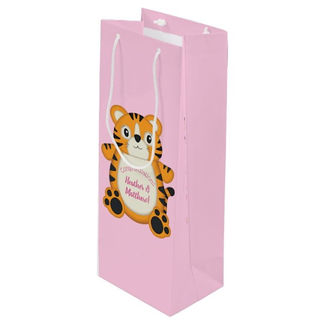 Bolsa Para Vino Tiger Baby Shower Pink (Angulo Anverso)