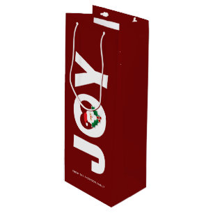 Bolsa Para Vino Tipografía de alegría navideña de Santa y bayas de