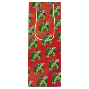 Bolsa Para Vino Tortuga de Navidad en Rojo