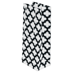 Bolsa Para Vino Trébol blanco y negro, Entramado, Quatrefoil