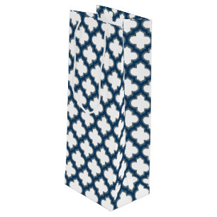 Bolsa Para Vino Trellis azul blanco y naval, Entramado, Quatrefoil