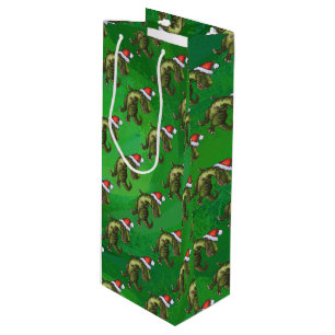 Bolsa Para Vino TRex en Santa Hat en Green