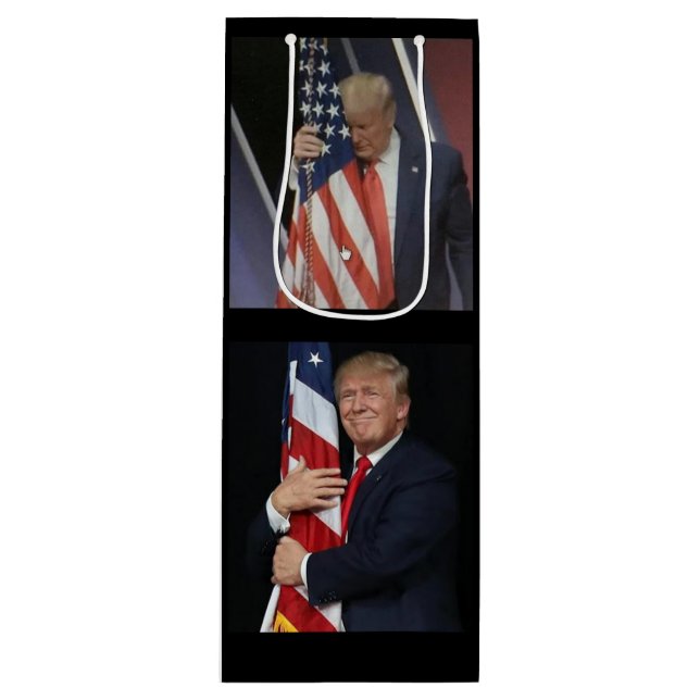 Bolsa Para Vino Trump 2020 abrazando la bandera estadounidense (Anverso)