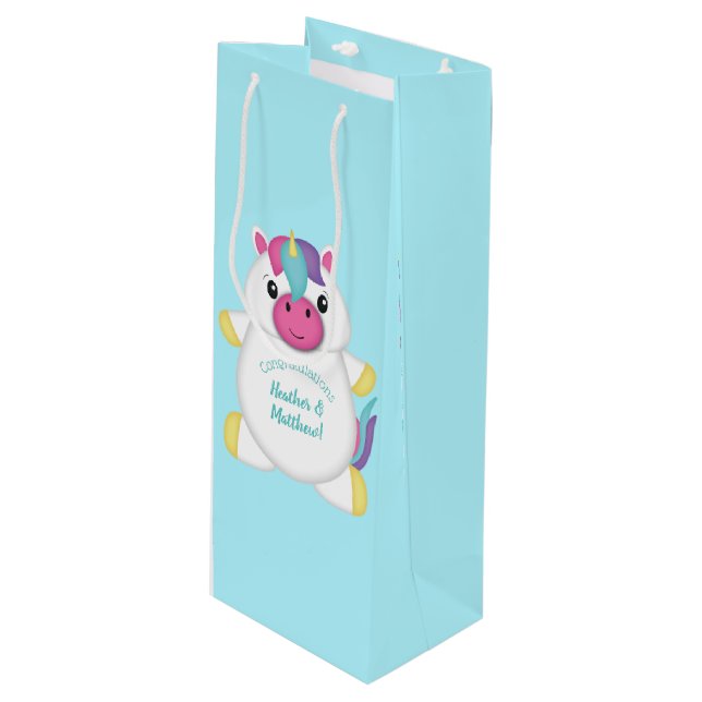 Bolsa Para Vino Verde azulado de Baby Shower de Unicorn (Angulo Anverso)
