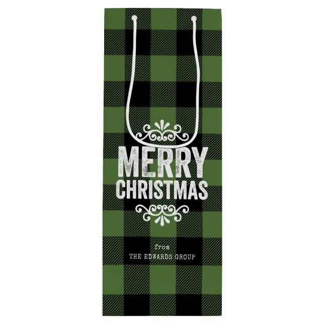Bolsa Para Vino Verde y Negro Búfalo Cuadro Rústico Navidad (Anverso)