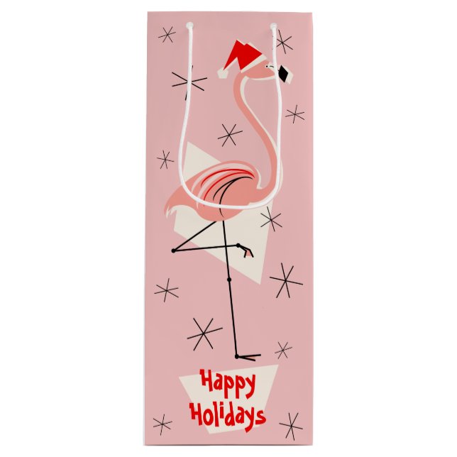 Bolsa Para Vino Vino Flamingo Santa Pink Happy Holidays (Anverso)