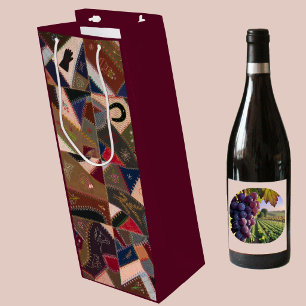 Bolsa Para Vino Vintage Crazy Patchwork Quilt Colorful Elegant