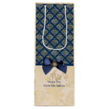 Vintage Navy Gold Damask Look Gracias con Nombre