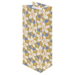 Bolsa Para Vino Vintage Patrón de Jonquilo azul y amarillo floral