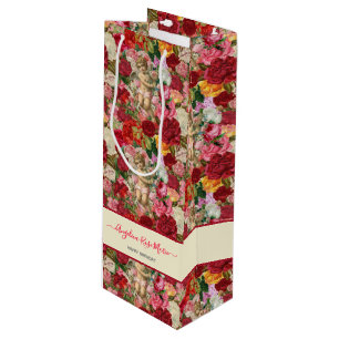 Bolsa Para Vino Vintage Pink Floral Victorian Cherubs