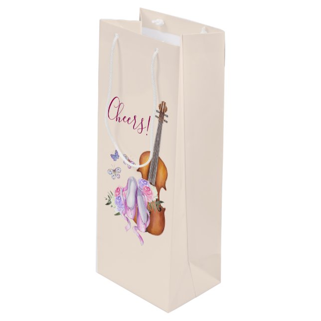 Bolsa Para Vino ¡Violín, zapatos de ballet y mariposas saludan! (Angulo Anverso)
