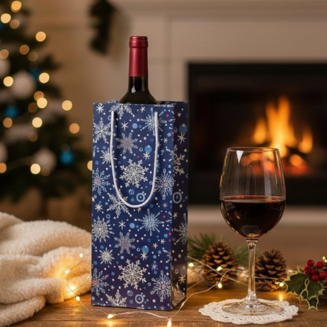 Bolsa Para Vino Winter Wonderland Snowflake (Holiday snowflake wine gift bag)