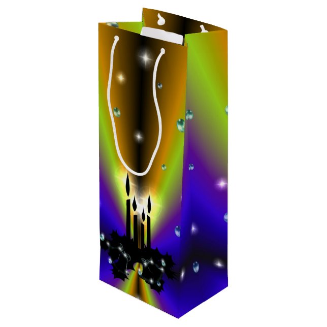 Bolsa Para Vino Xmas Artdeco sobre el arco iris amarillo morado (Angulo reverso)