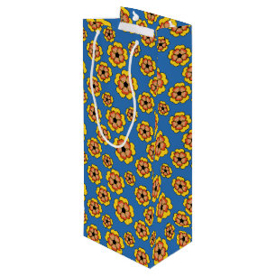 Bolsa Para Vino Yellow Orange Flowers Pattern
