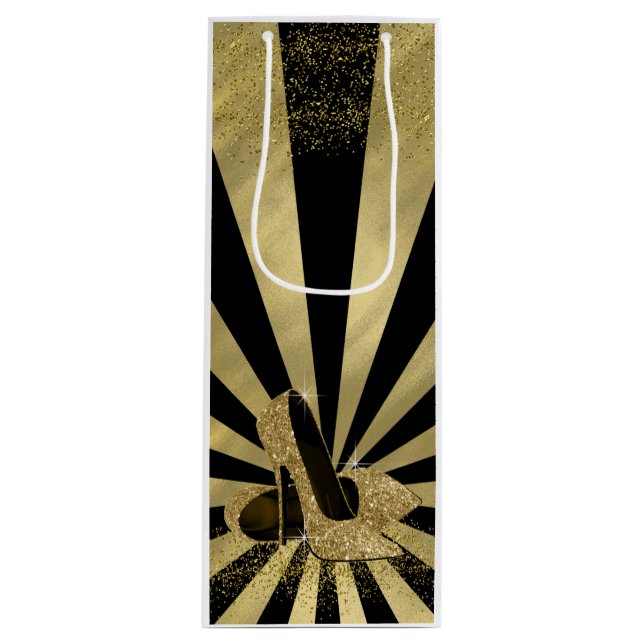 Bolsa Para Vino Zapatos de tacón alto de Purpurina de oro negro (Anverso)