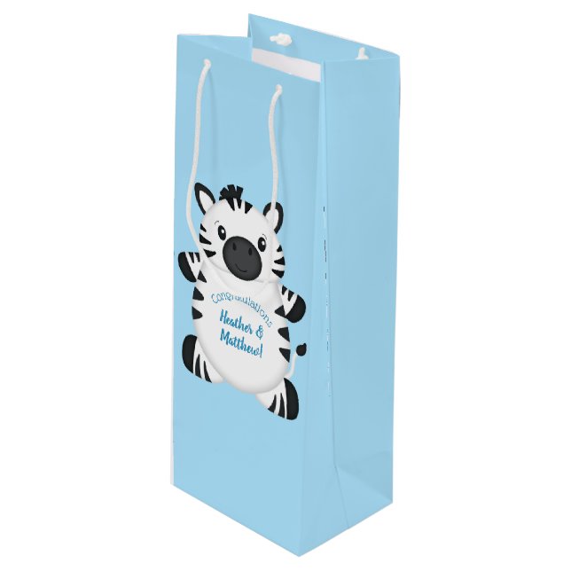 Bolsa Para Vino Zebra Baby Shower Safari Blue Boy (Angulo Anverso)
