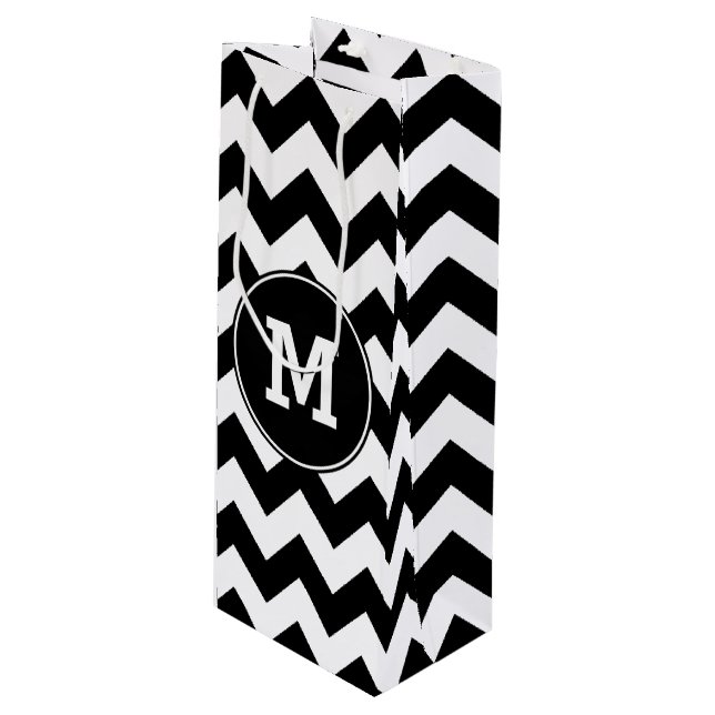 Bolsa Para Vino Zigzag blanco y negro monogramado (Angulo Anverso)