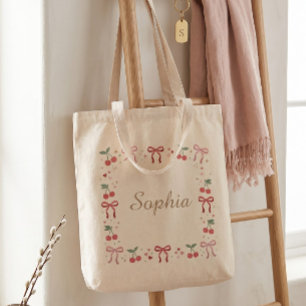 Bolsa personalizada Coquette de cereza y cinta lin
