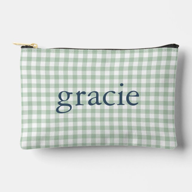 Bolsa personalizada de gingham verde salvia con mo (Anverso)