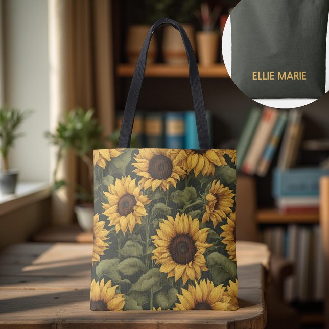 Bolsa Personalizada de Girasoles para Profesora, E (custom sunflower bag, best mom ever gift, bridesmaid proposal tote, bachelorette gift bag)