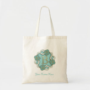 Bolsa personalizada de monograma floral B con letr