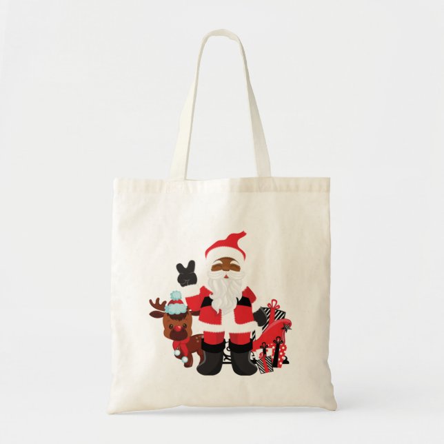 Bolsa personalizada de tote de Santa Elf negro (Frente)