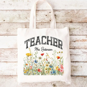 Bolsa personalizada para maestros con flores silve
