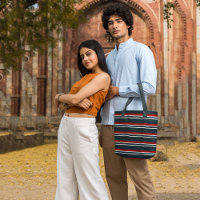 Bolsa retro de rayas rojas