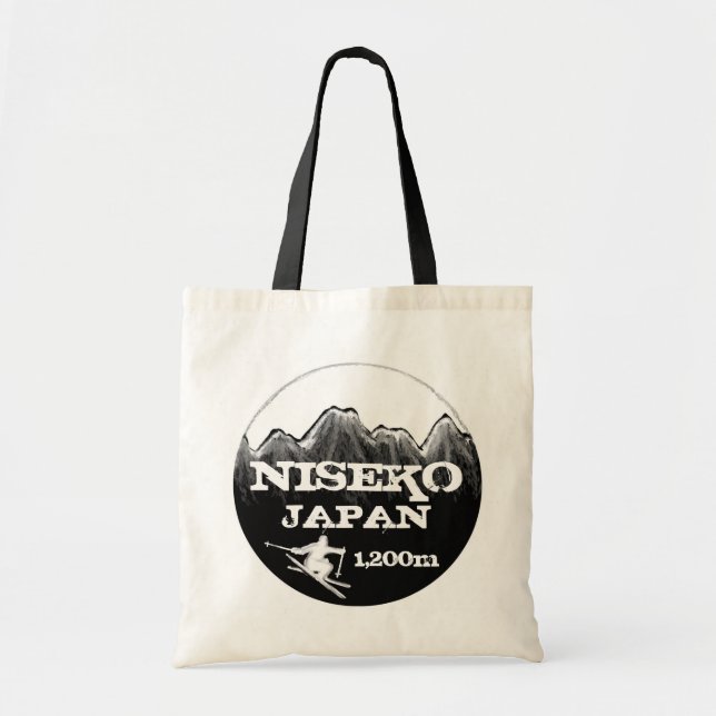 Bolsa reutilizable de esquí blanco negro de Niseko (Frente)