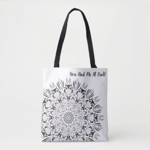 Bolsa reutilizable de mandala de búho en blanco y 