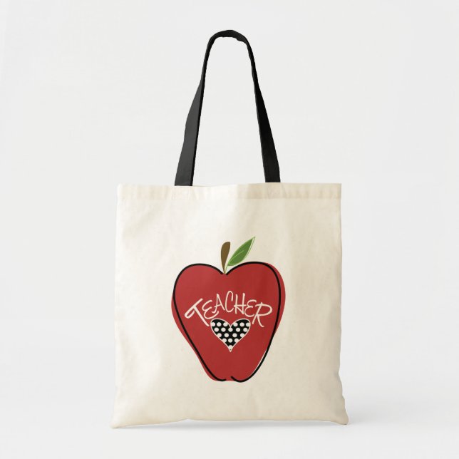 Bolsa roja para profesores de manzana y corazón (Frente)