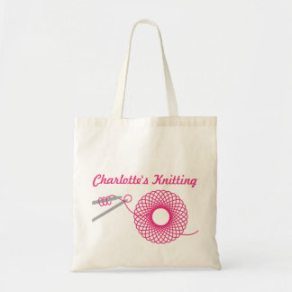 Bolsa rosa de punto con nombre