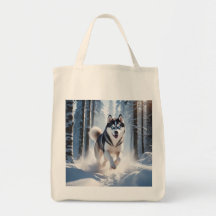 Bolsa Siberian Husky Elegant Grocery Tote Bag