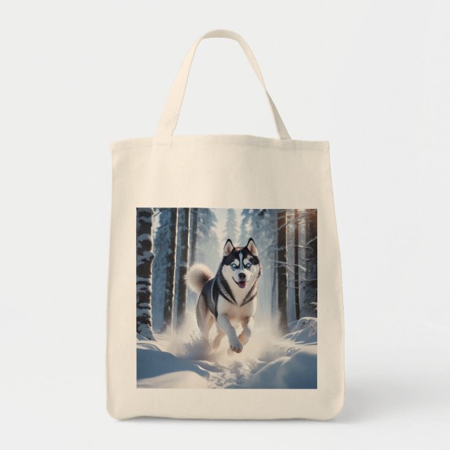 Bolsa Siberian Husky Elegant Grocery Tote Bag (Frente)