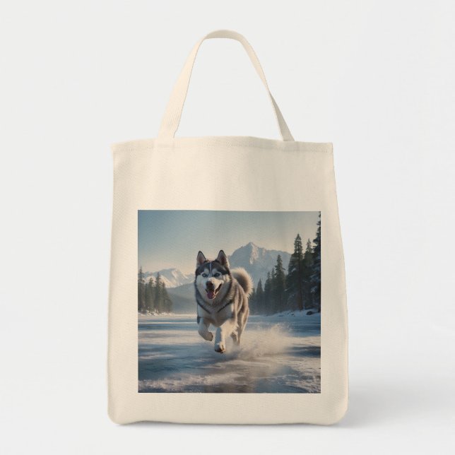 Bolsa Siberian Husky Elegant Grocery Tote Bag (Frente)