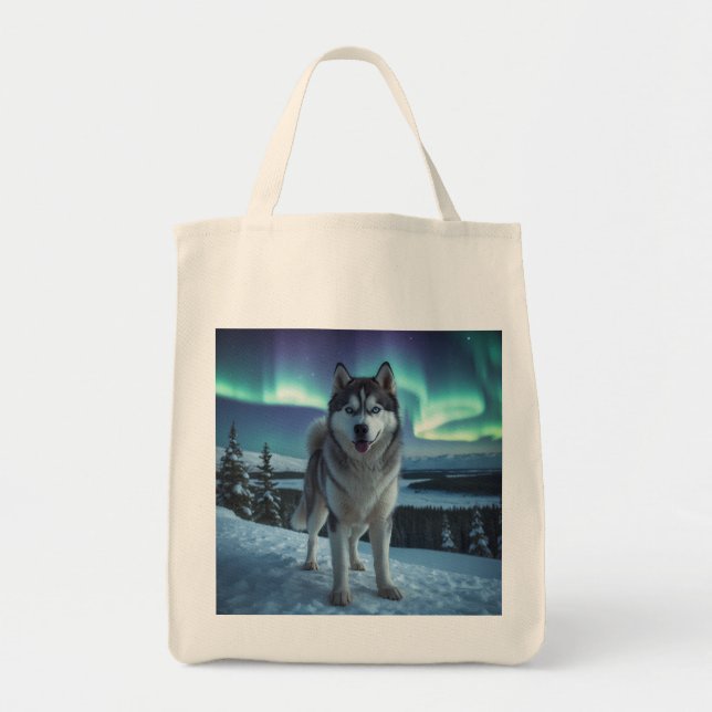 Bolsa Siberian Husky Elegant Grocery Tote Bag (Frente)