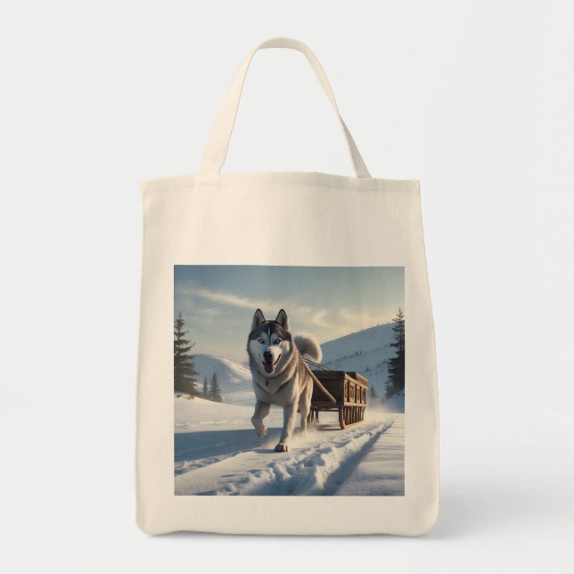 Bolsa Siberian Husky Elegant Grocery Tote Bag (Frente)