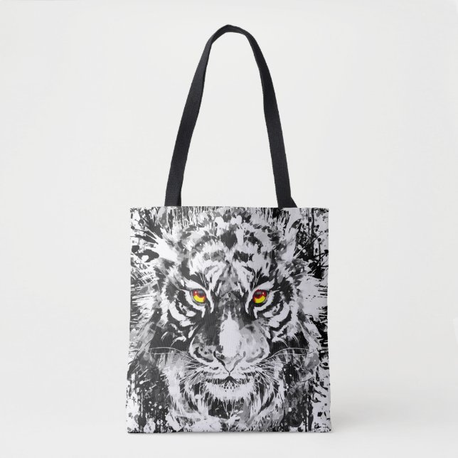 Bolsa Tiger Tote | Dibujo de tigre | Blanco y negr (Anverso)