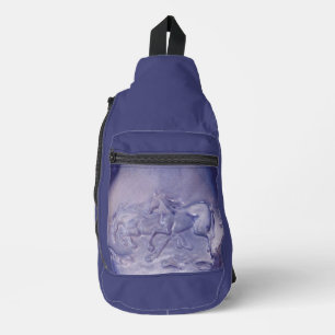 Bolsa tipo Sling - Caballos corriendo sobre Azul